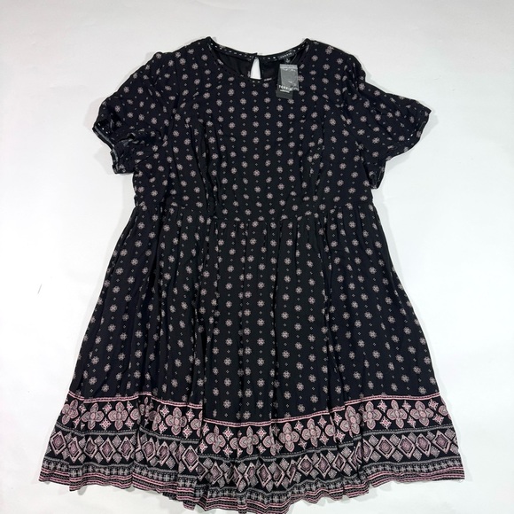 New Torrid Babydoll Gauze Dress Black Border Print - Picture 1 of 7